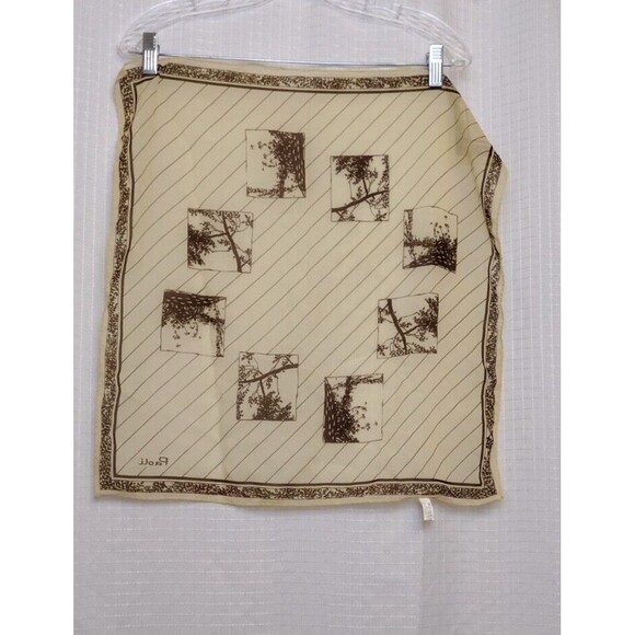 VTG Paoli Scarf Signed Trees Branches Brown Tan Retro Square 20.5"x20.5" - Picture 5 of 7